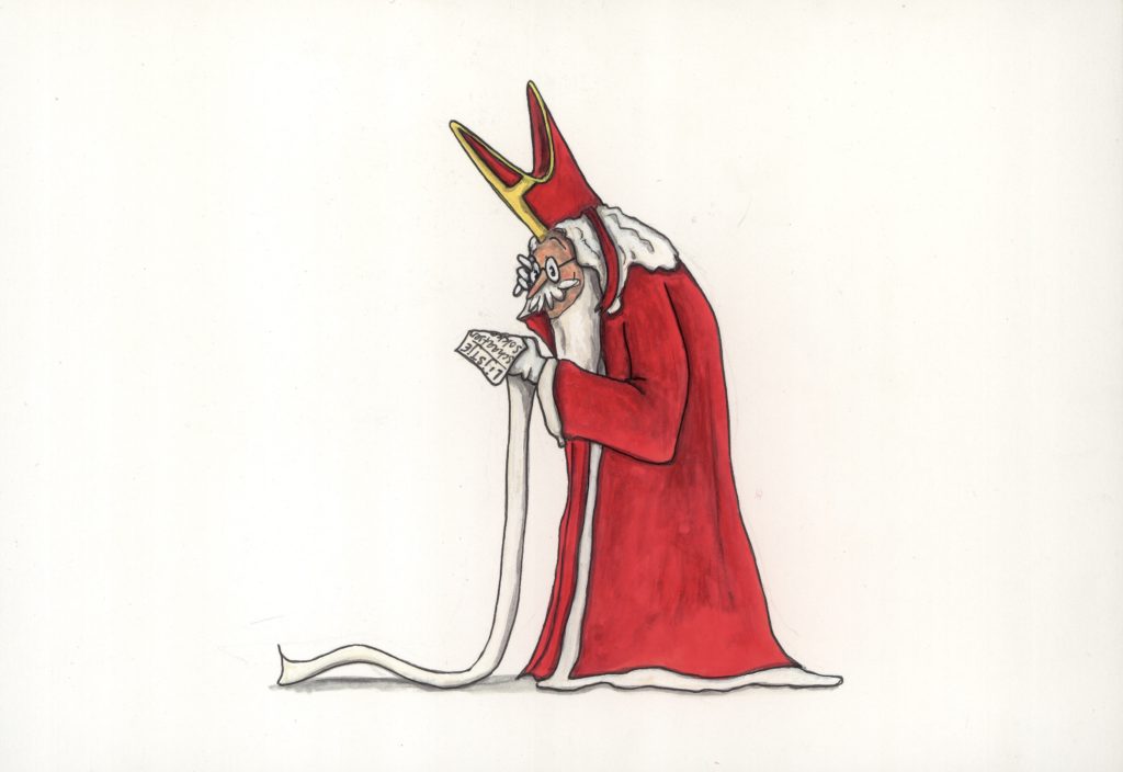Sinterklaas leest een verlanglijstje